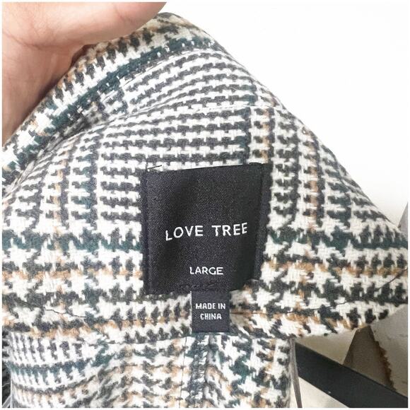 Love Tree Size Large Plaid Longline PeaCoat Belted Multicolor Pockets Preppy - Picture 13 of 13